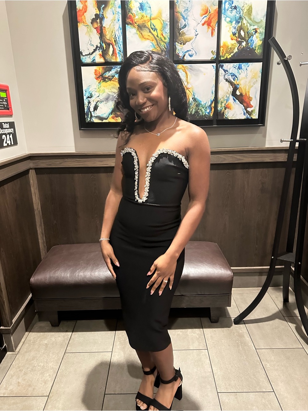 Fashion Nova Black Strapless Midi Dress with Crystal Trim